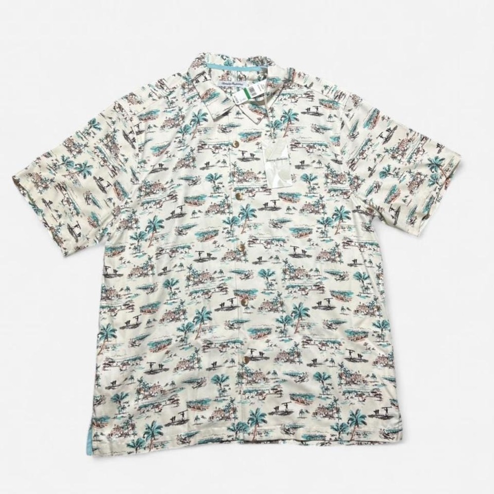 NWT Tommy Bahama Casablanco Short Sleeve Button Up Coconut Cream Size L - Picture 2 of 6